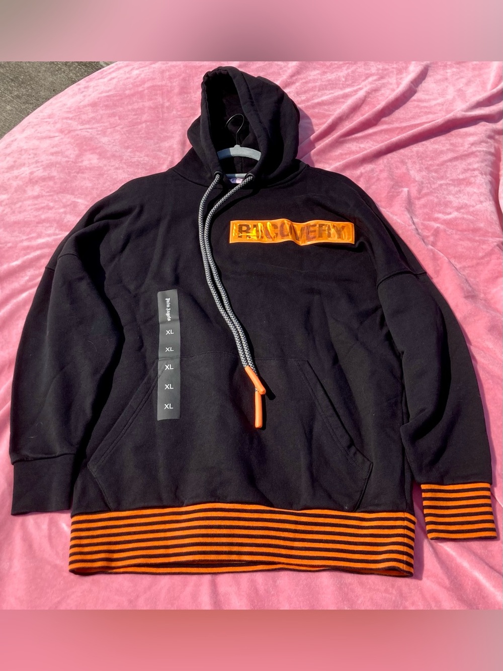 Palm Angels Recovery Striped Hoodie Black Orange XS NWT Fits Like A Large